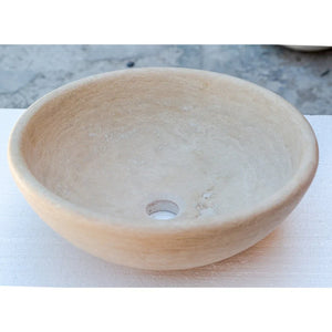 Beige travertine vessel sink for bathroom by Villohome; above-counter vanity sink, honed and filled