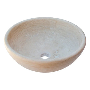 Villohome beige travertine vessel sink, round 16-inch diameter, honed and filled, above-counter bathroom sink