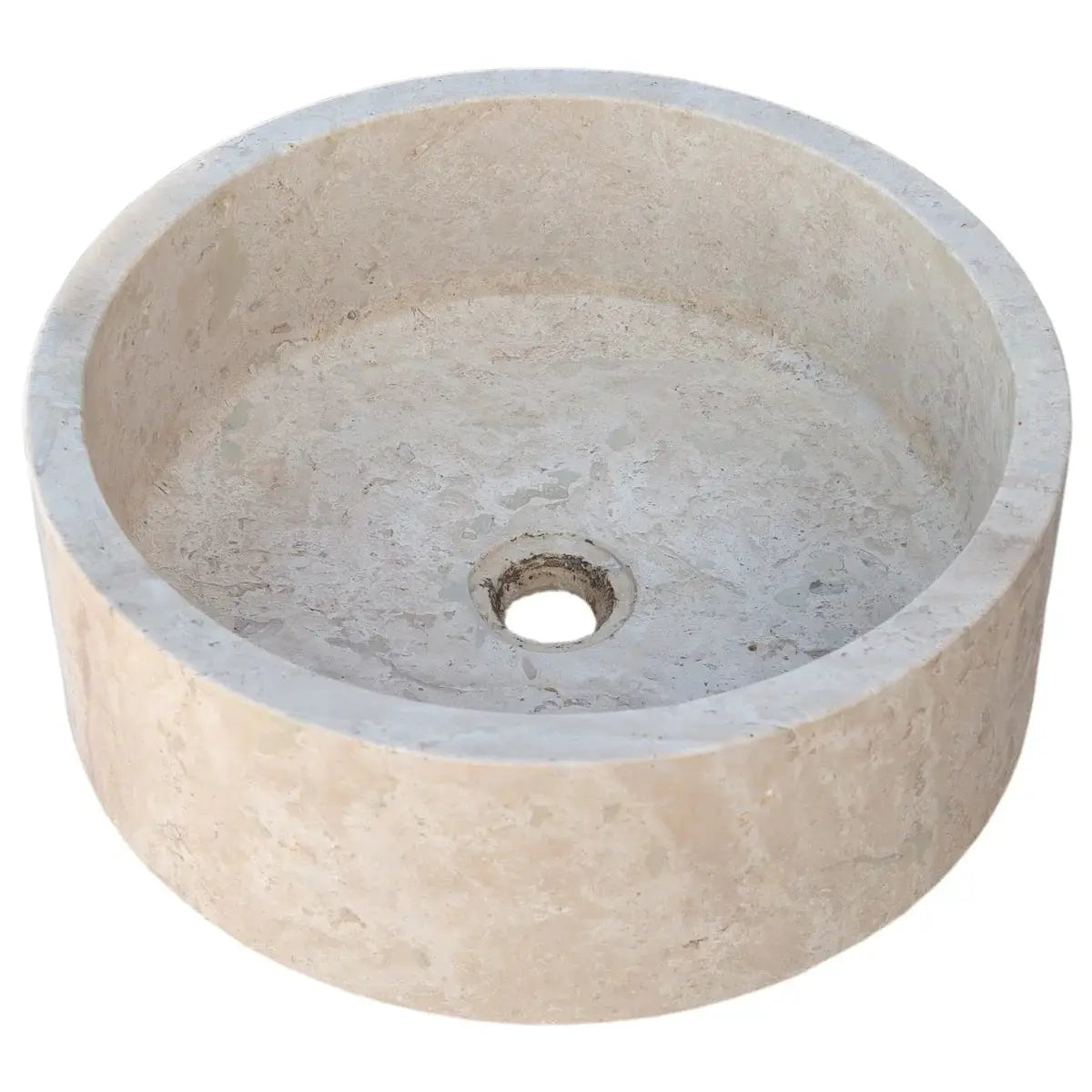 Villohome travertine bathroom sink, beige natural stone round vessel, 16in diameter x 6in high.