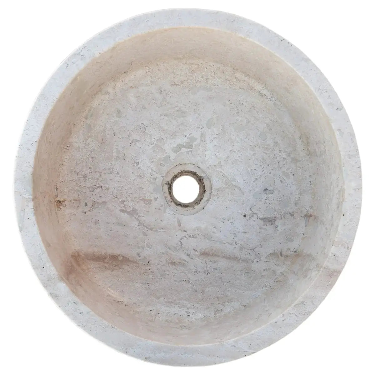 Villohome natural stone beige travertine round above-counter bathroom sink, honed finish