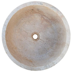 Round natural beige travertine bathroom sink by Villohome, self-rimming drop-in