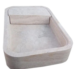 Beige travertine rectangular wall-mount bathroom sink with hidden drain, 24x16 inches, Villohome.