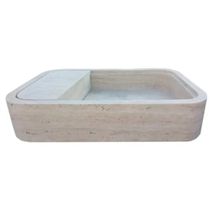 Beige travertine rectangular wall-mount bathroom sink with hidden drain, 16x24x5 in