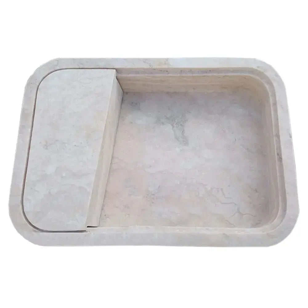 Beige travertine rectangular wall-mount bathroom sink with hidden drain by Villohome
