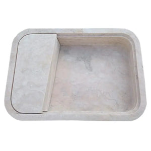 Beige travertine rectangular wall-mount bathroom sink with hidden drain by Villohome