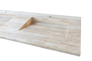 Troia Light Travertine vein-cut double sink vanity countertop by Villohome