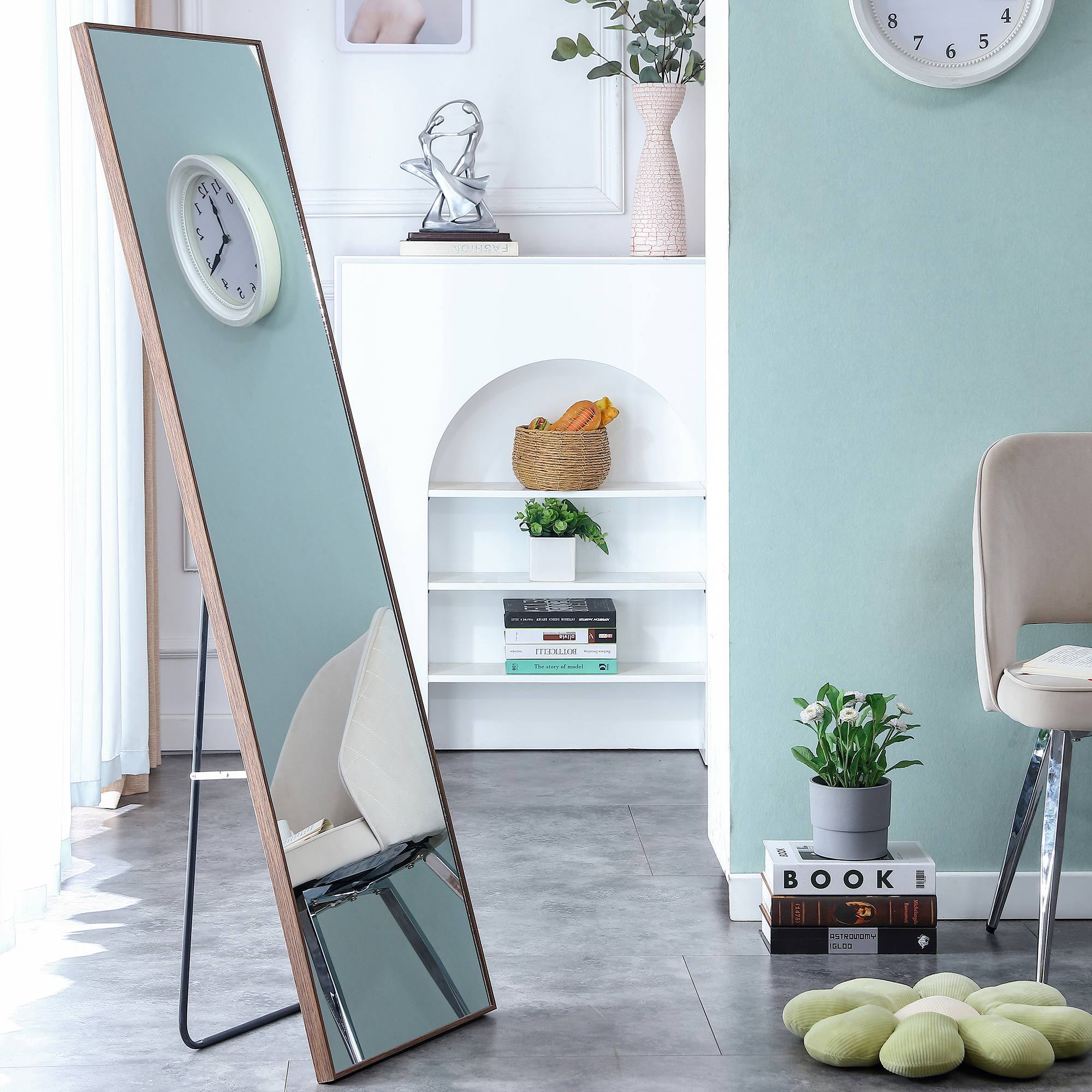 Clean and beautiful solid wood frame full-length mirror, dressing mirror, bedroom porch, decorative mirror, clothing store, floor standing large mirror, wall mounted. 65 "* 23"