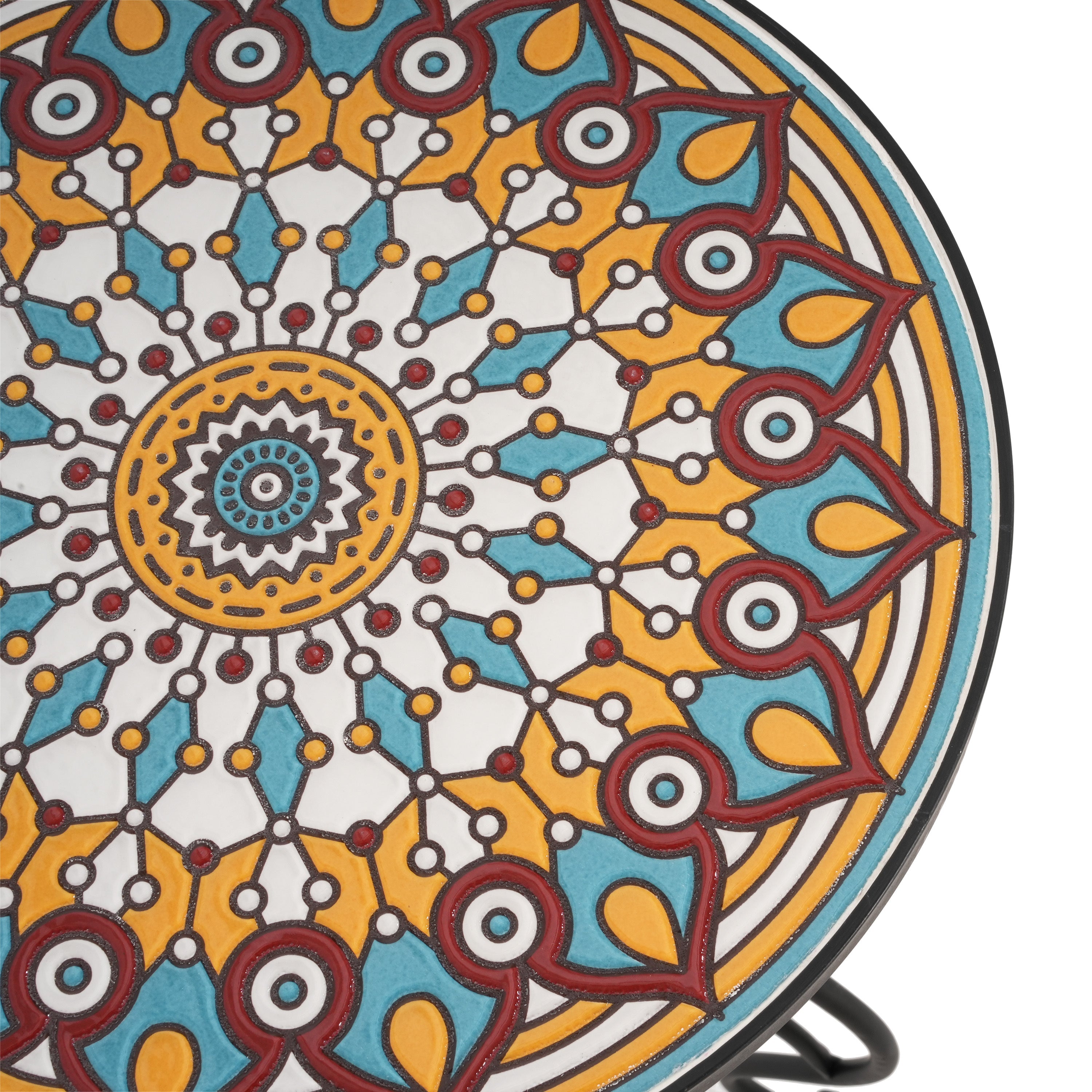 Vibrant French Country Round Ceramic Outdoor Side Table Black Ceramic Tile 14x14x22.44 inches