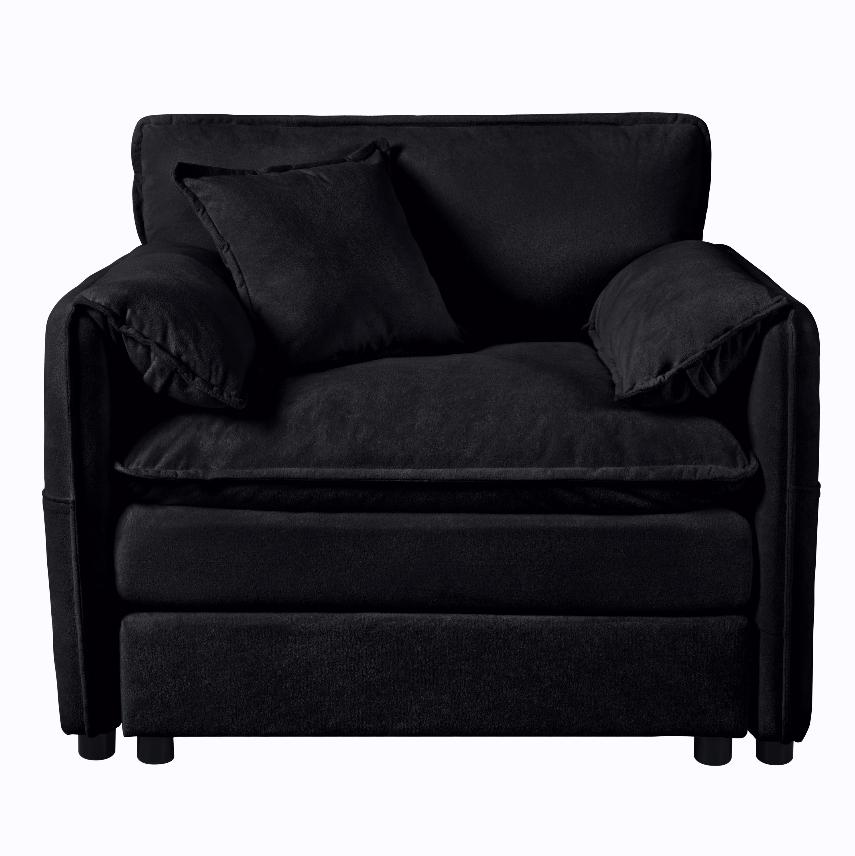 Deep Seat Sectional Sofa Cloud Couch with Ottoman,  Modern Chenille Comfy Love Seat Upholstered Modular L Shaped Couch for Living Room, Apartment, Office,DIY Combination,Black