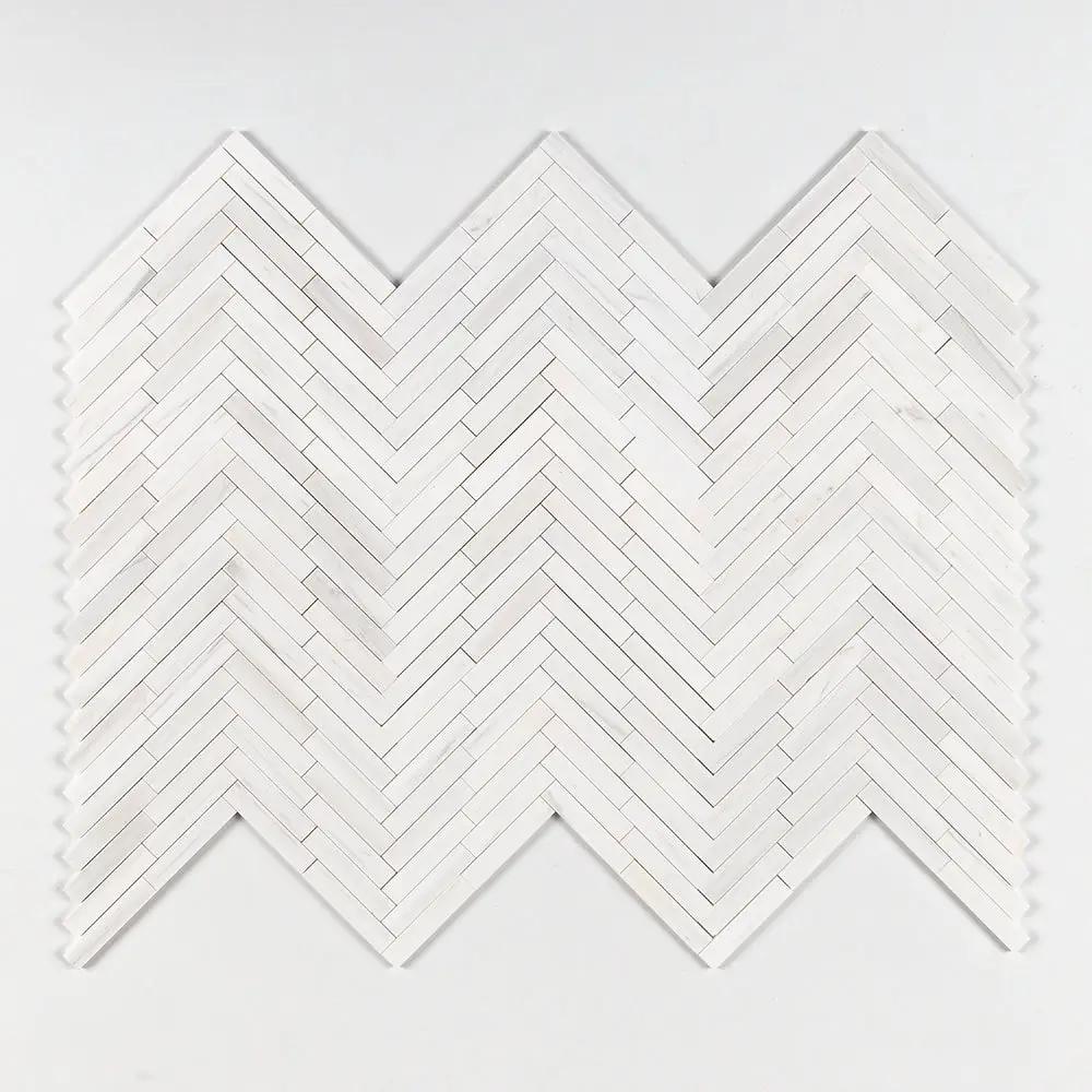Bianco Dolomiti Polished Large Herringbone Marble Mosaics 12 7/8x8 9/16