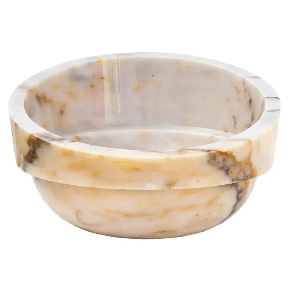 Bianco Giallo Marble vessel sink by Villohome, polished white-yellow marble, 16 in diameter x 9 in high