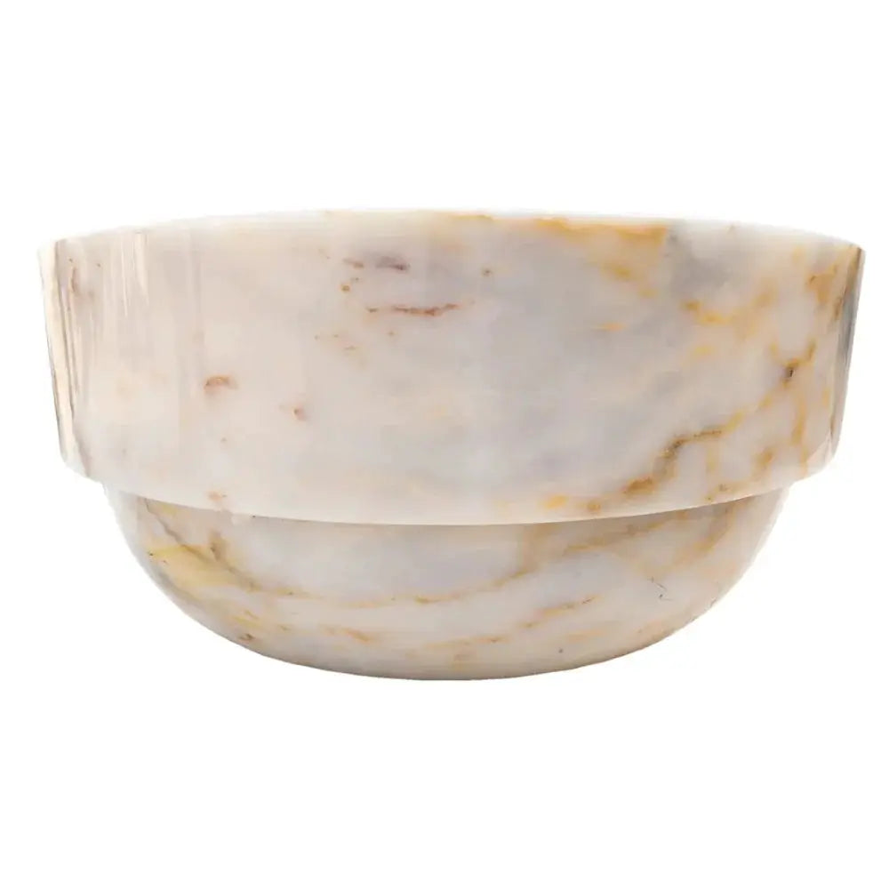 Villohome Bianco Giallo Marble vessel sink, polished above vanity bowl, 16" diameter x 9" high