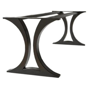 Pair of table legs for a modern metal dining table base in matte black with curved double-arch supports