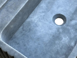 Bluestone marble rectangular wall-mount bathroom sink by Villohome with fluted edge and centered drain hole