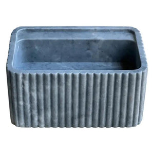 Bluestone marble rectangular wall-mount bathroom sink with fluted exterior, Villohome, 24 in L x 16 in W x 12 in H