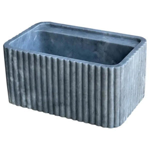 Bluestone marble rectangular wall-mount bathroom sink with blue-gray fluted exterior