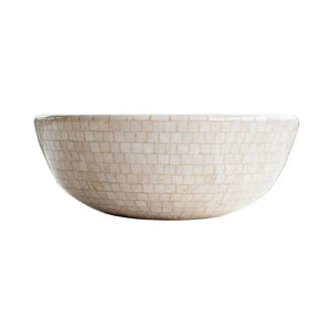 Villohome Botticino Marble Mosaic round vanity vessel sink, beige mosaic, 16-inch diameter, 6-inch height