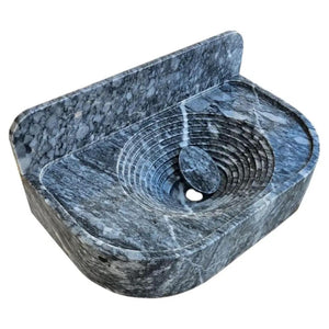 Bursa Gray Marble wall-mount vessel sink by Villohome with 6-inch backsplash, 16x27x6 inches