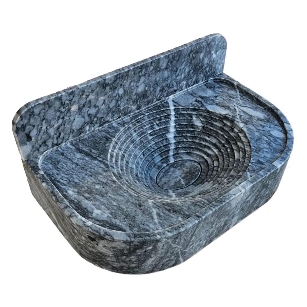 Bursa gray marble wall-mount vessel sink by Villohome with 6 in backsplash, 16 W x 27 L x 6 H in
