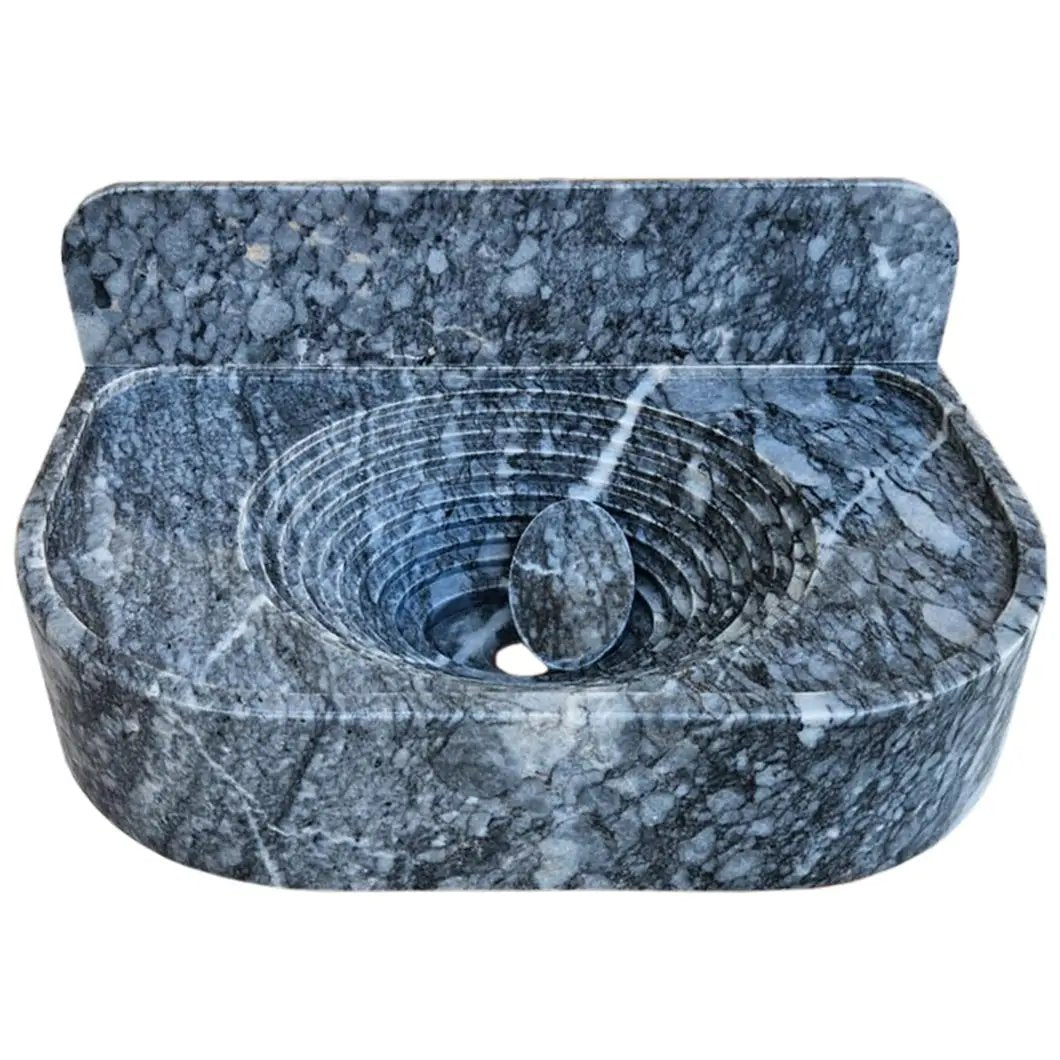 Bursa gray marble vessel sink by Villohome; wall-mounted bathroom sink with 6-inch backsplash, 16"W x 27"L
