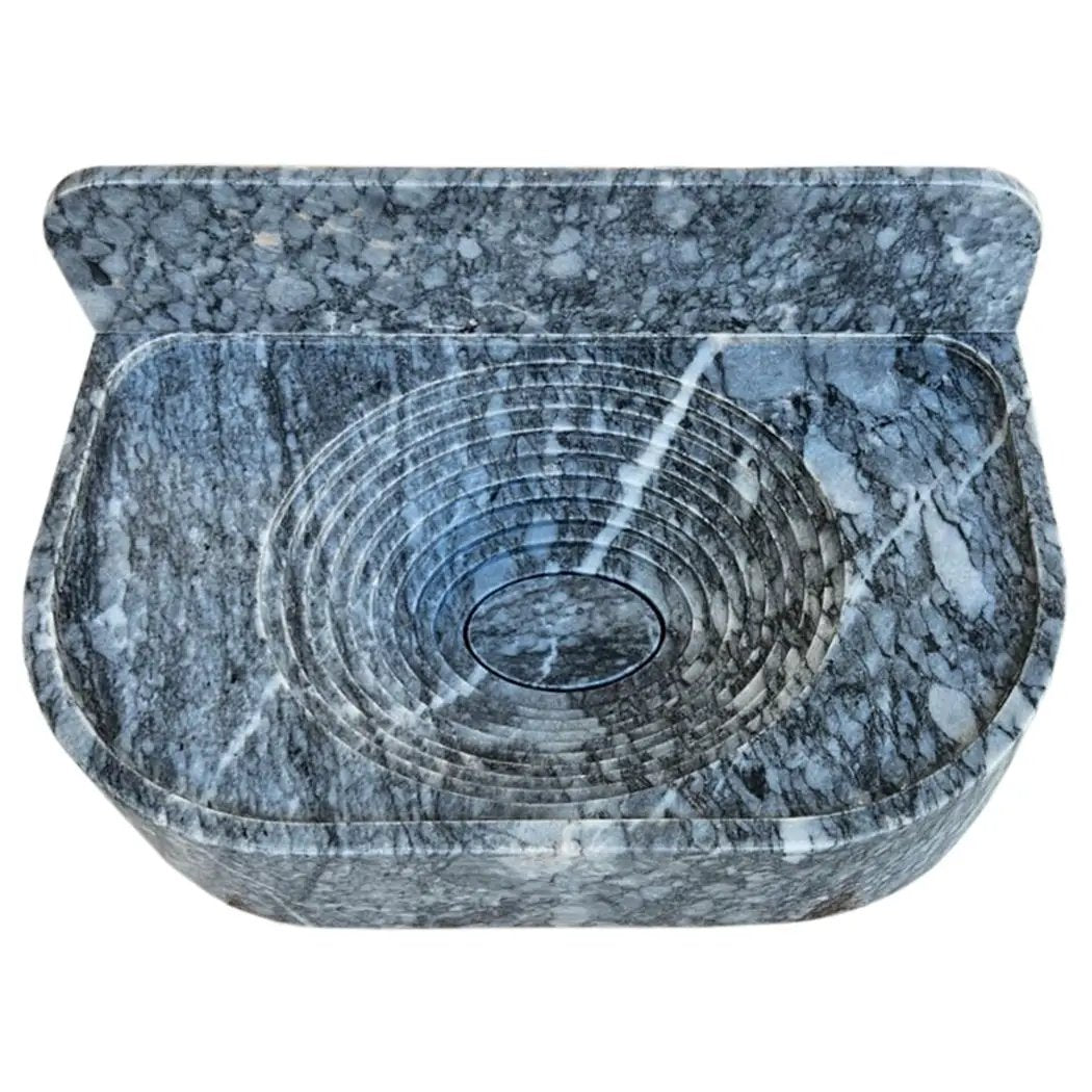 Villohome Bursa gray marble wall-mount vessel bathroom sink with 6in backsplash, 16in wide x 27in long