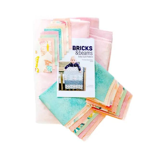 Quilt kit Bricks and Beams Butterflies by Block Party Quilt Co; pastel fabric bundle with pattern booklet.