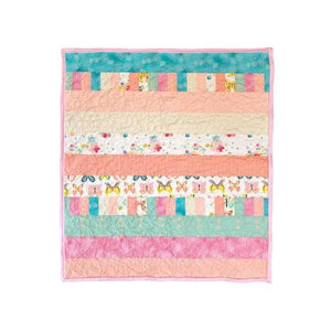 Quilt kit Bricks and Beams - Butterflies by Block Party Quilt Co, pastel striped fabrics with butterfly prints
