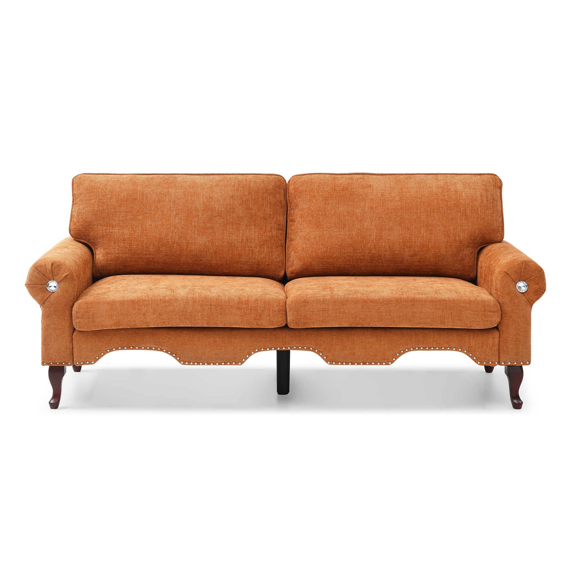 80-Inch Modern Velvet 3 seat Sofa with Wooden Legs & Crystal button and Copper Nail, Tufted Backrest, Perfect for Living Room, Bedroom, or Office (Orange)