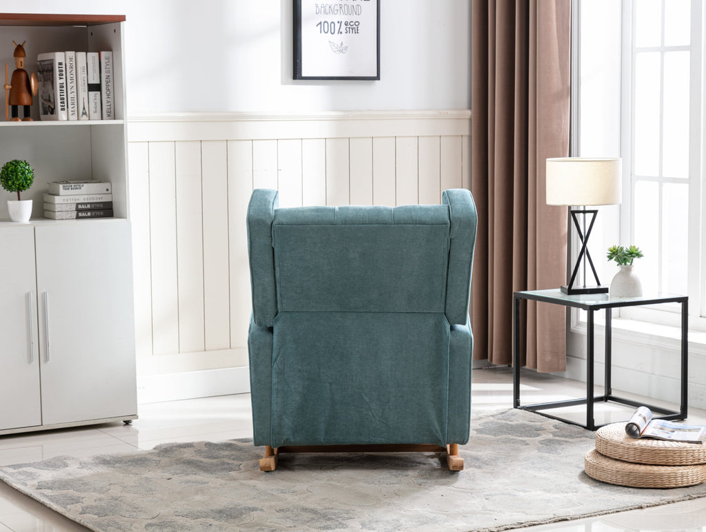 COOLMORE Nursery Rocking Chair Upholstered Mid Century Modern Rocker Oversized Armchair for Living Room with Solid Wood Base (Mint Green)
