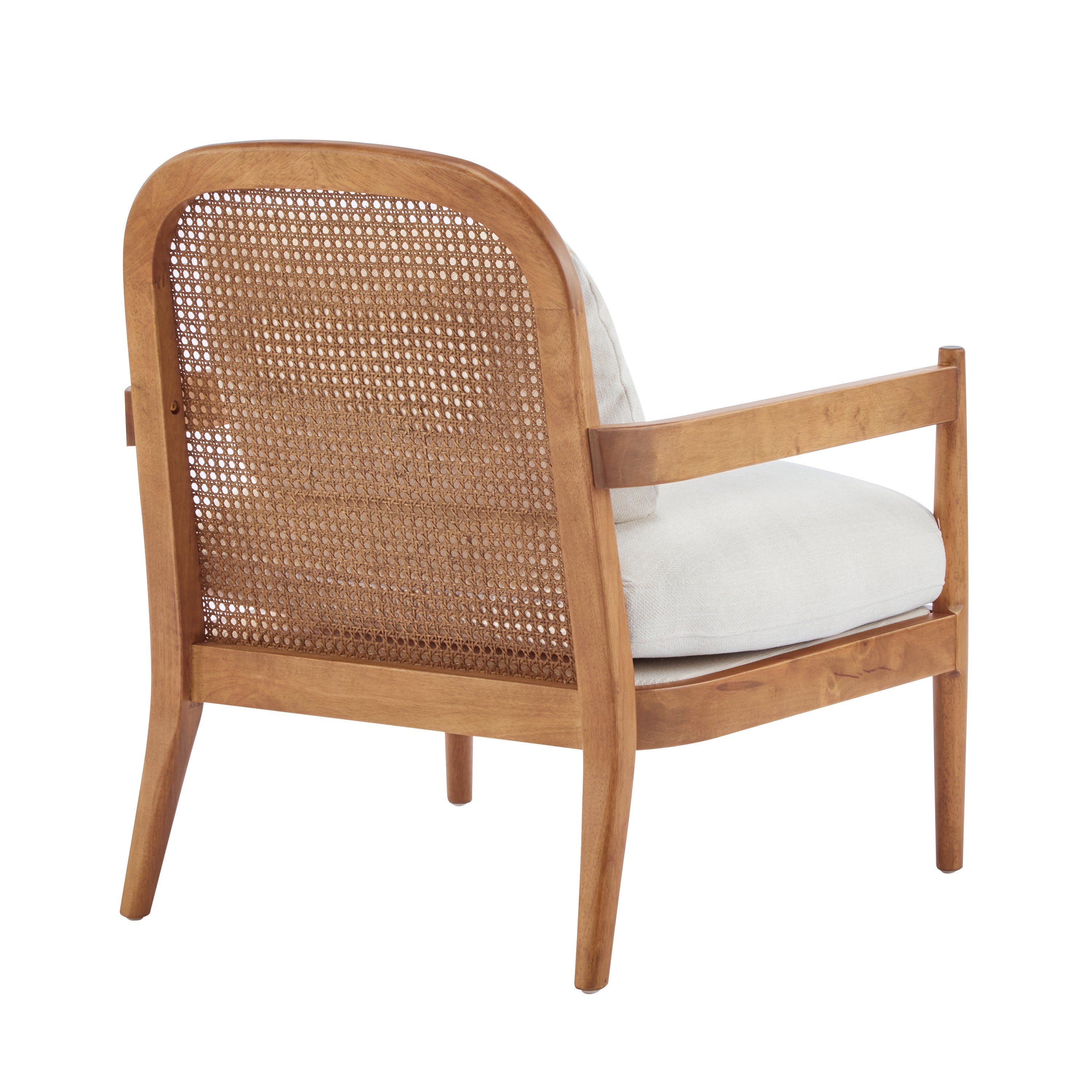 [Set of 2] 26.6' Mid-Century Modern Accent Chair with Light Brown Finish Solid Wood Frame and Rattan Backrest, Beige Cushion, Comfy Armchairs for Living Room, Bedroom, Reading Nook