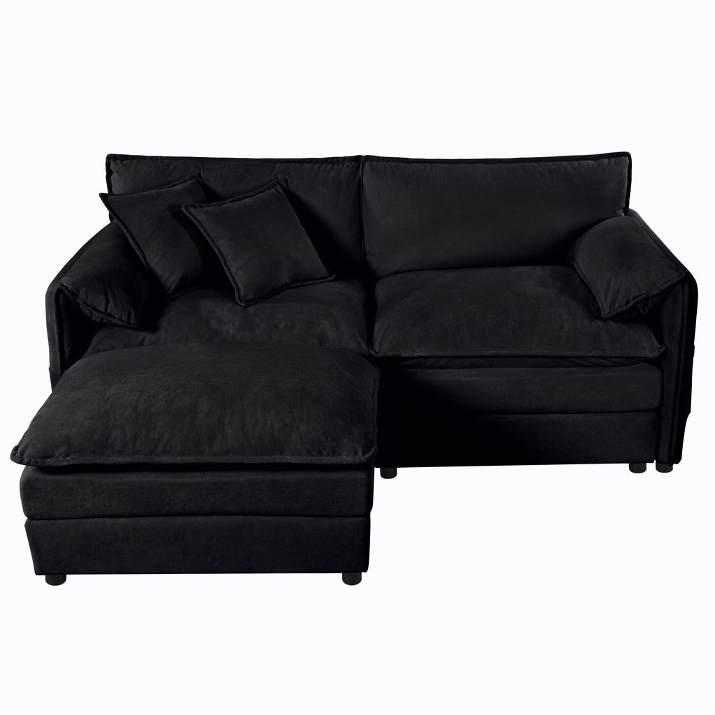 Deep Seat Sectional Sofa Cloud Couch with Ottoman,  Modern Chenille Comfy Love Seat Upholstered Modular L Shaped Couch for Living Room, Apartment, Office,DIY Combination,Black