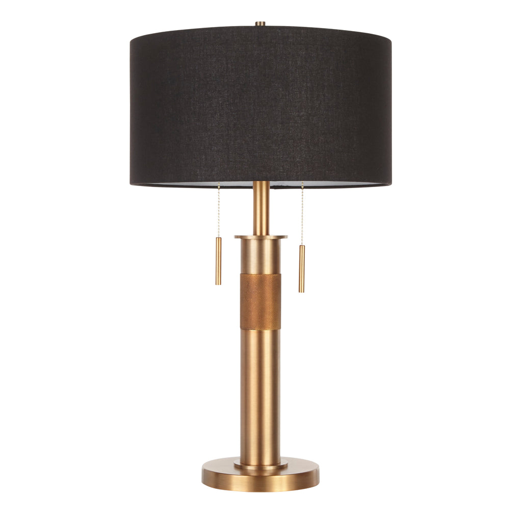 Trophy Industrial Table Lamp in Antique Brass with Black Linen Shade by LumiSource