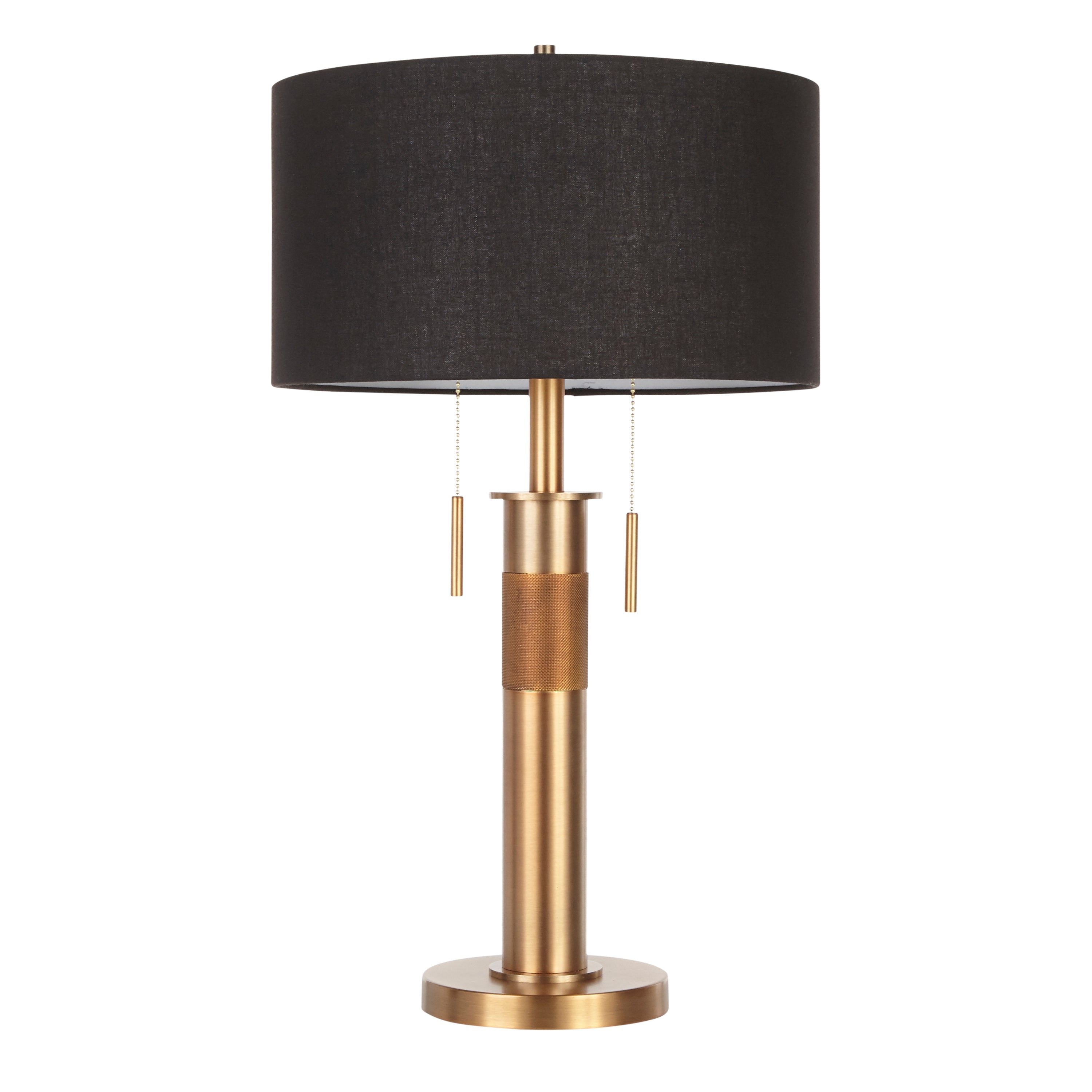 Trophy Industrial Table Lamp in Antique Brass with Black Linen Shade by LumiSource