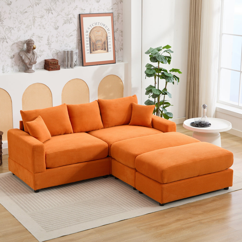 Modern Sectional Couch , 2 Pieces Corduroy Couch Cushion Covers , Soft Stretch Sofa Slipcovers with 2pcs Pillows