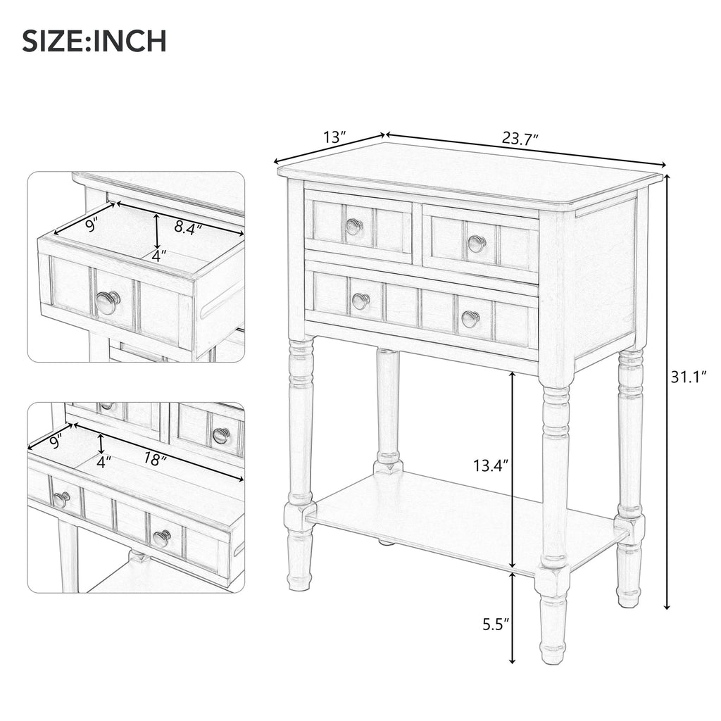 TREXM Narrow Console Table, Slim Sofa Table with Three Storage Drawers and Bottom Shelf (Ivory White)
