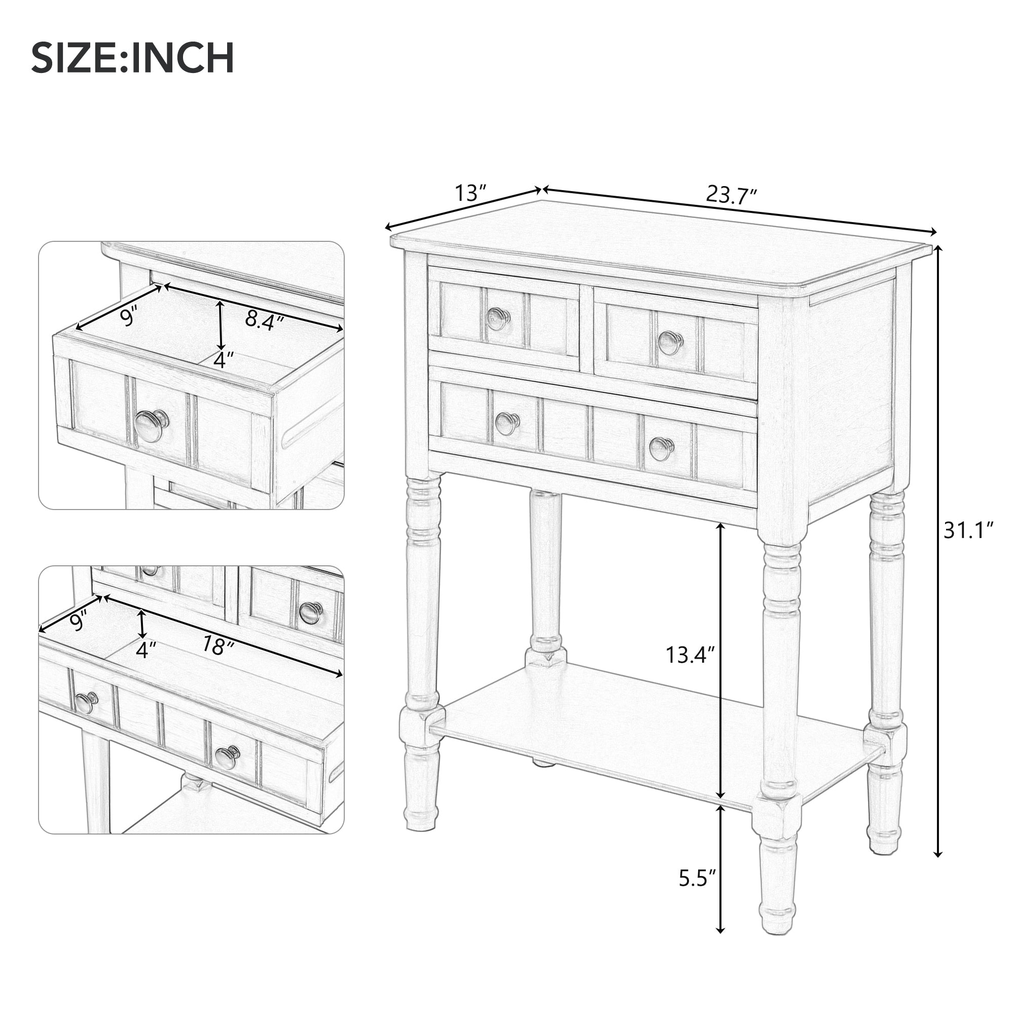 TREXM Narrow Console Table, Slim Sofa Table with Three Storage Drawers and Bottom Shelf for Living Room, Easy Assembly (Gray Wash)