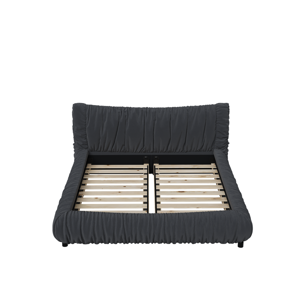 King Size Luxury Upholstered Platform Bed with Removable Cushion and Solid Wood Frame,suitable for Multiple heights of mattresses,DARK GREY