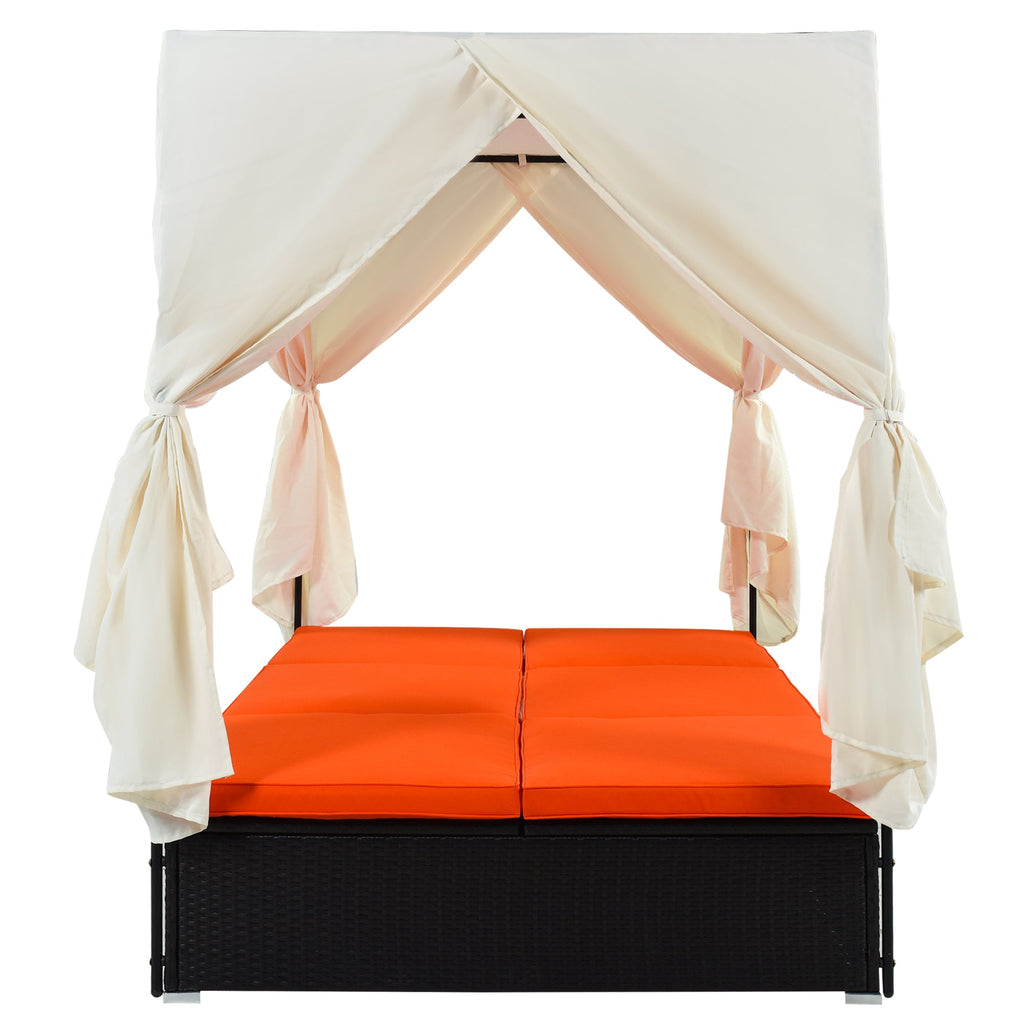 U_STYLE Outdoor Patio Wicker Sunbed Daybed with Cushions, Adjustable Seats