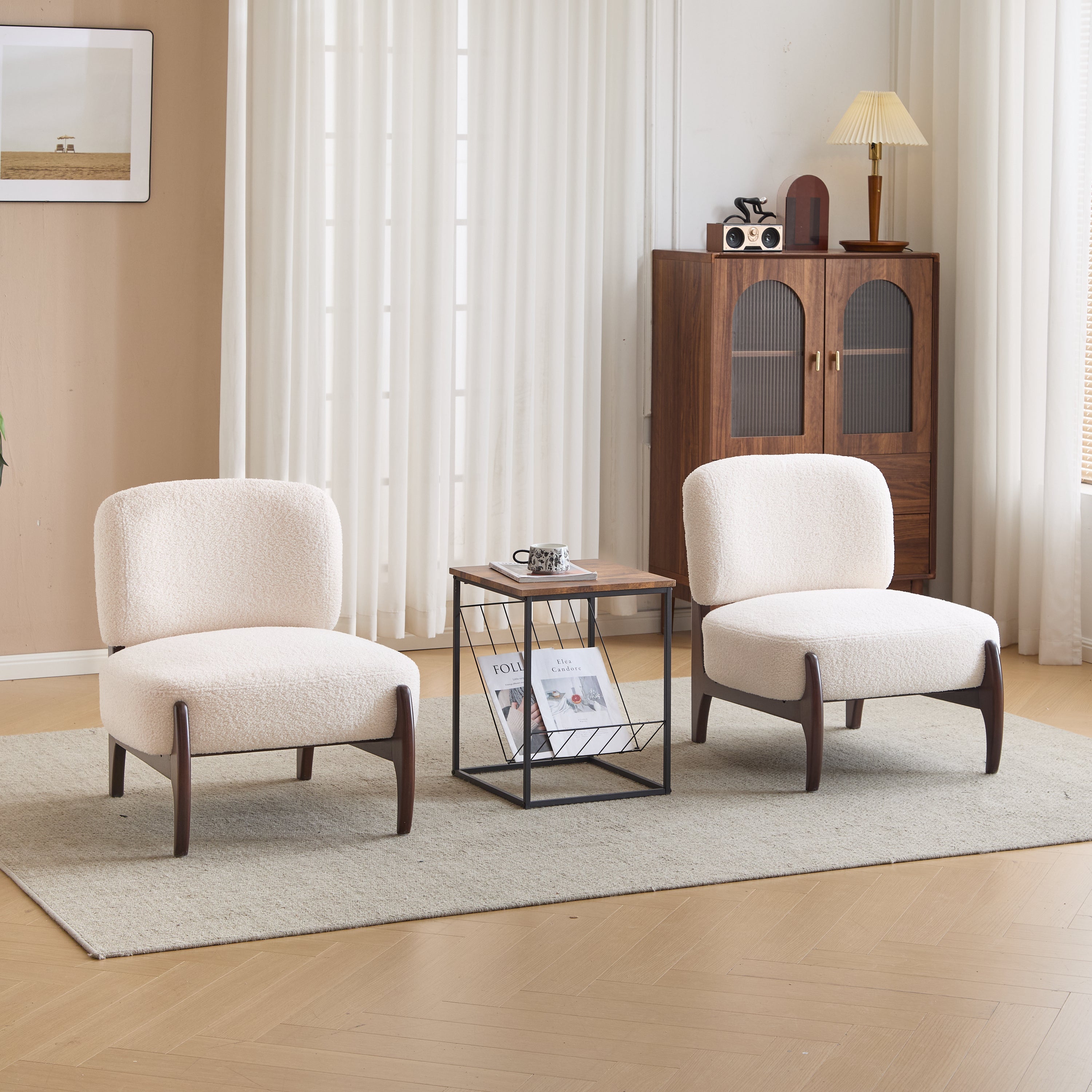 [Set of 2] 25.5' Modern Boucle Lounge Chair with Solid Wood Frame, Soft and Durable Boucle Upholstery, Perfect for Living Room, Bedroom, or Office
