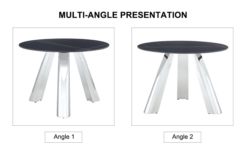42' Luxury Sintered Stone Table: 0.45' Durable Top + 6' Steel Legs,350lb Capacity, Stain/Heat-Resistant Black Veined Surface - Modern Minimalist DesignW1512S00111