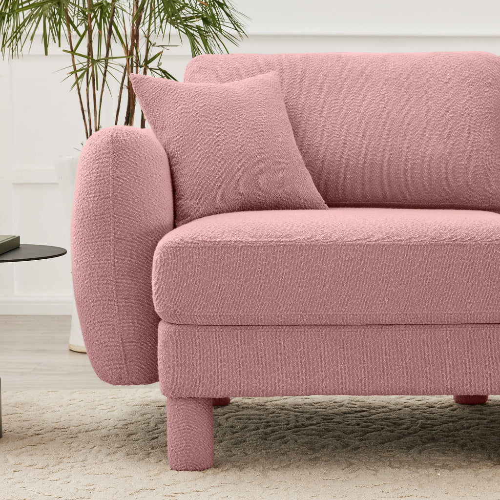 Boucle Fabric U Shape Sectional 4-seater Sofa Couch With Distinctive Shell-shaped Armrests And 2 Movable Ottomans,Cylindrical Legs Wrapped with Self-fabric,Pink Color