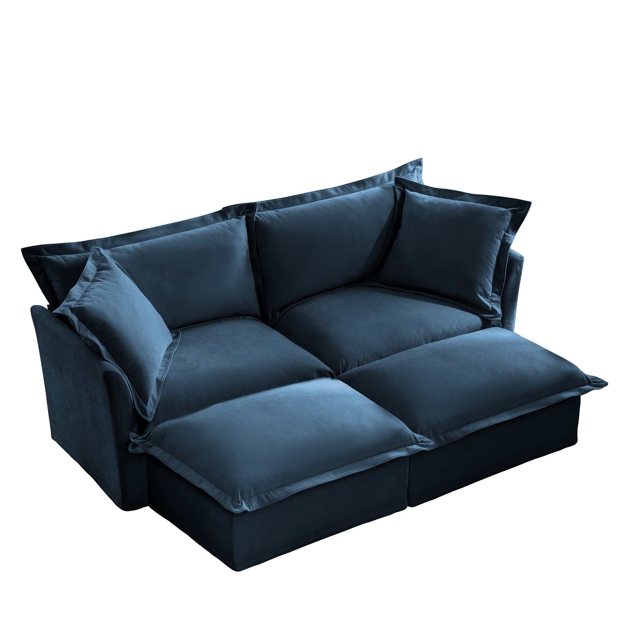 Slipcovered Sofa 2 Seater Sofa    With 2 Ottomans, 2 Seater Sleeper Sofa Bed Home Theater Oversized Sofa For Living Room, Chenille, Blue