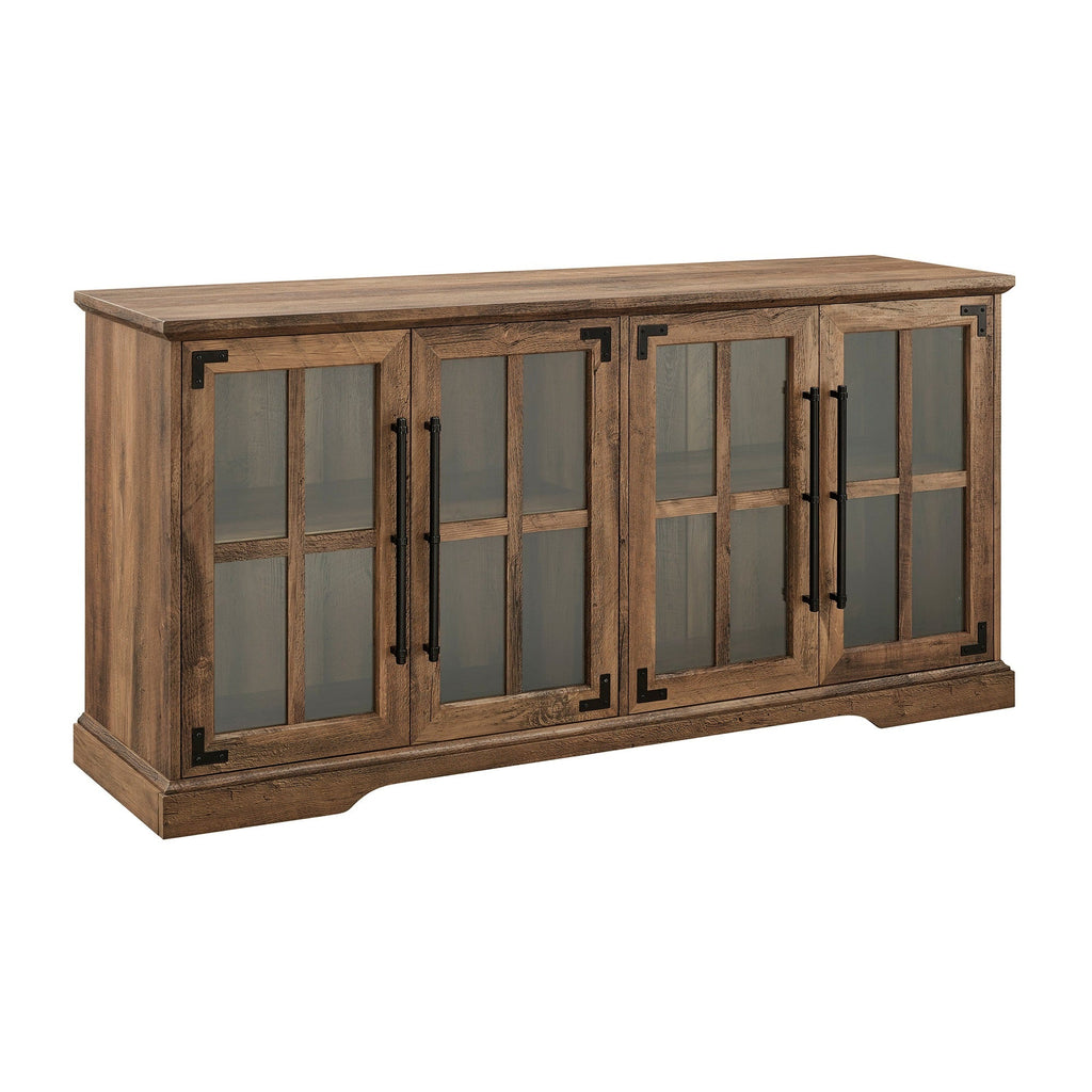 Modern Farmhouse Windowpane Glass-Door TV Stand for TVs up to 65' - Rustic Oak Finish - MDF Construction