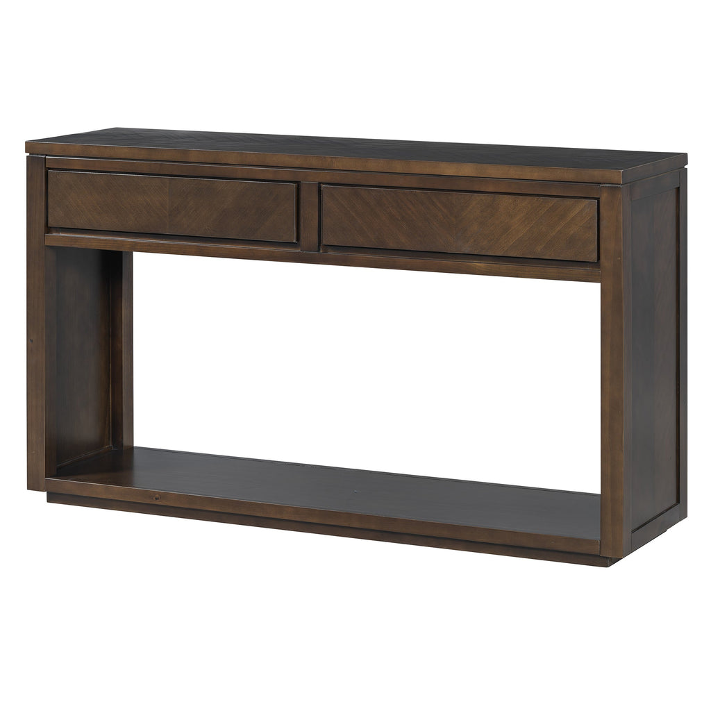 TREXM 55' Console Table, Rustic Wooden Entryway Table with Storage Drawers and Open Shelf, Elegant Sofa Table for Hallway and Living Room (Brown)