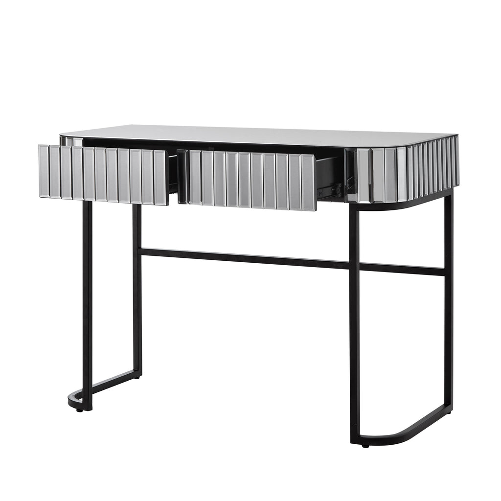 39' Mirrored Makeup Vanity Table with Stainless Steel Base, Mirrored Console Dressing Table with 2 Drawers,Versatile Desk for Bedroom and Office, Gray
