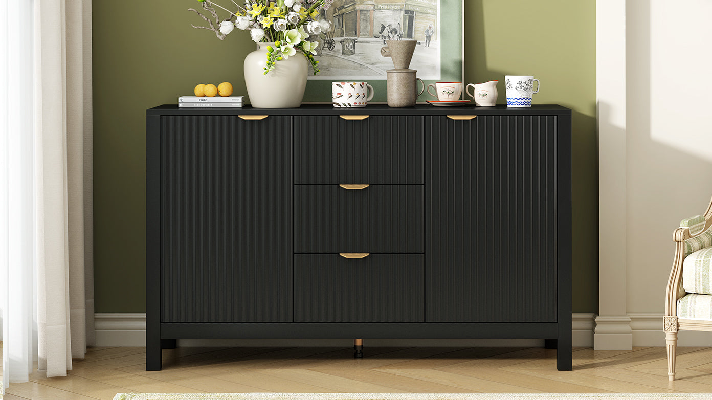 U_STYLE Sideboard with Wave Design - 3 Adjustable Shelves, 3 Drawers & Soft-Close Doors, Storage Console Table with Metal Handles, Suitable for Study, Hallway and Living Room, 3 Colors