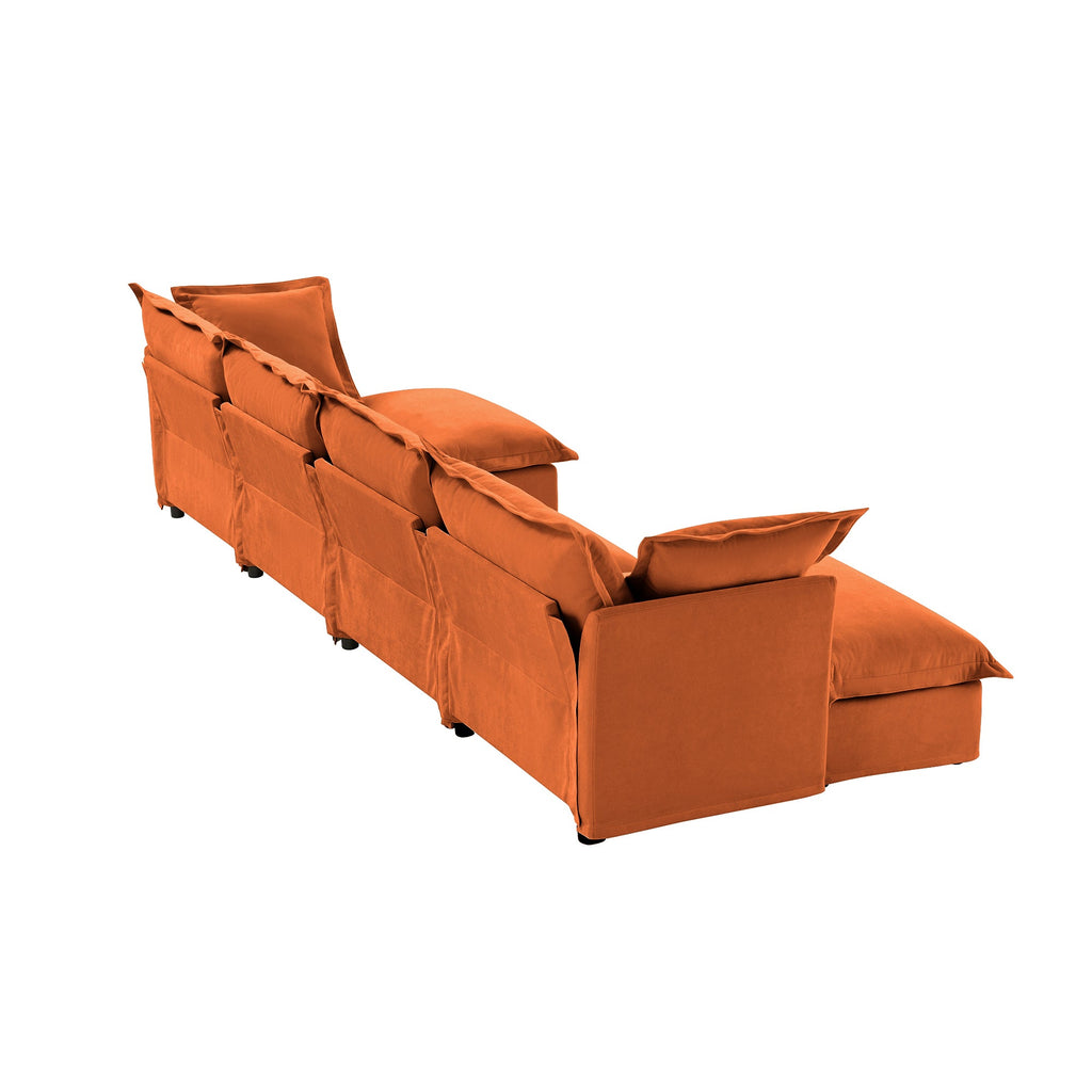 Slipcovered U Shape Sectional Wide and Deep Seat Sofa Couch, 4 Seater Sofa with French Edges Design Multiple Big Pillows, Soft Deep Seat Comfy Cloud Couch for Living Room, Apartment, Chenille Fabric