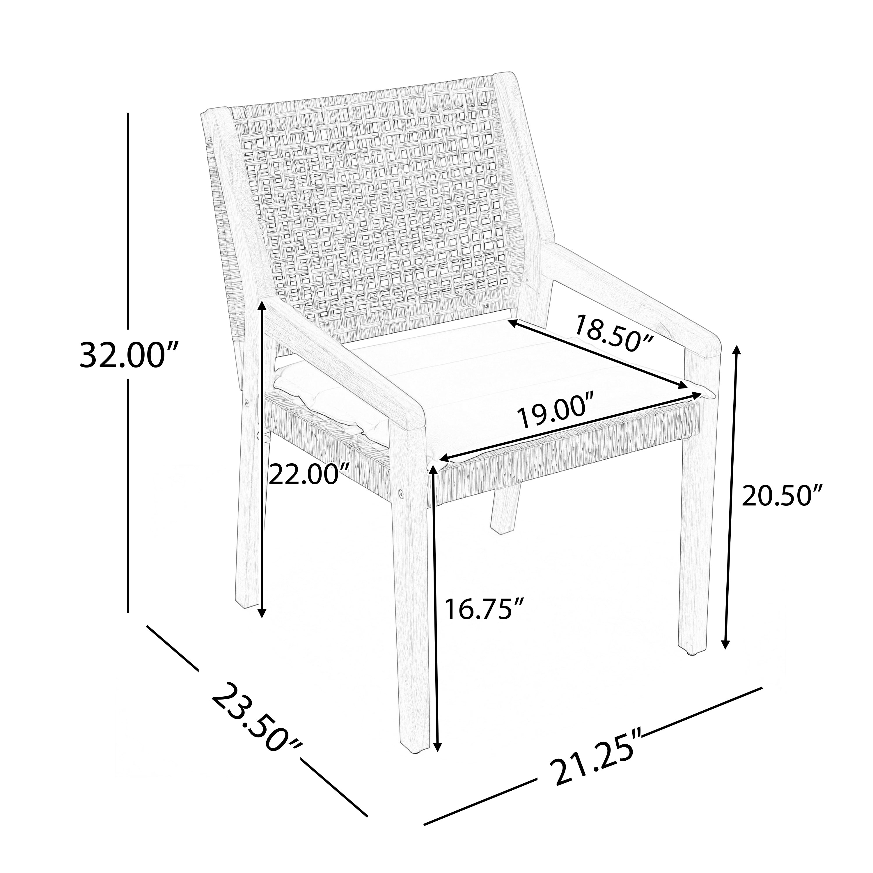 Outdoor Dining Set – Premium Acacia Wood Della Table & Wicker Chairs with Cream Cushion for Comfortable Dining Experience,Suitable for large gatherings(1 Table + 6 Chairs)
