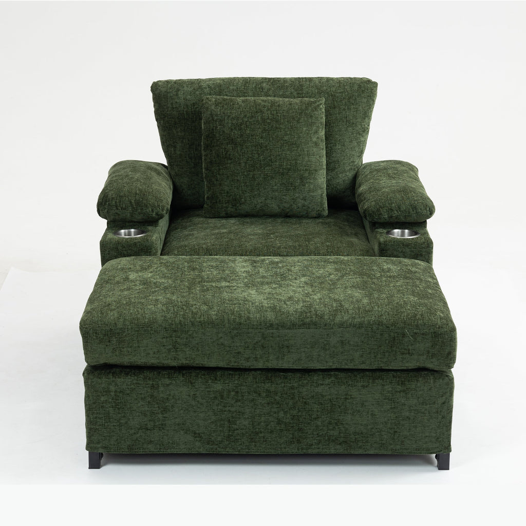Modern Oversized Chair with Ottoman,Chenille Fabric Sofa Bed,Accent Chair Comfy Sofa with Cupholders and USB Charging Ports Chair for Living Room,Bedroom,Apartment