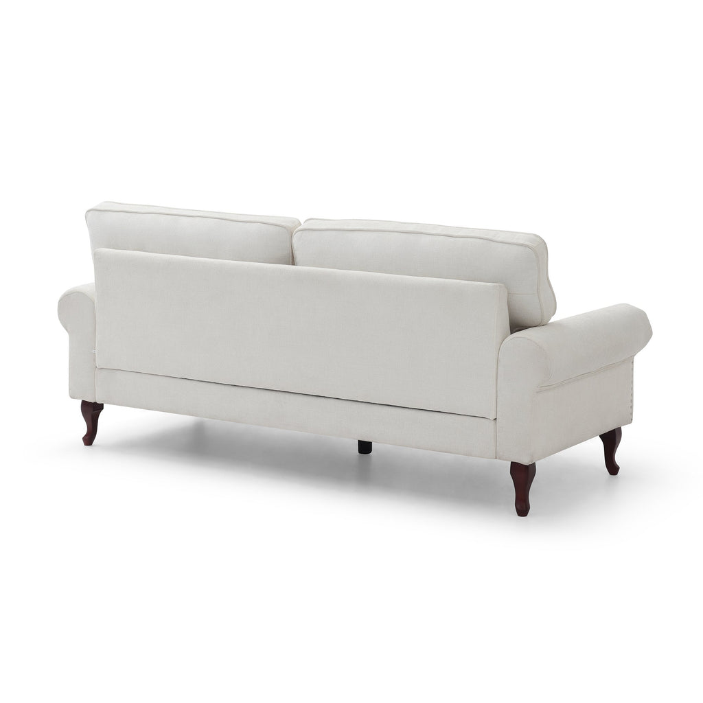 80-Inch Modern Velvet 3 seat Sofa with Wooden Legs & Crystal button and Copper Nail, Tufted Backrest, Perfect for Living Room, Bedroom, or Office (Beige)